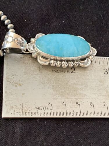 Navajo Blue Larimar Pendant Necklace | Sterling Silver | Authentic Native American Handmade | 1313