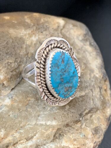 Southwestern Navajo Blue Kingman Turquoise Ring | Sterling Silver | Sz 9 | 12215