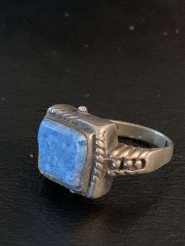 Navajo Blue Denim Lapis Ring | Sterling Silver | Sz 6.5 | Authentic Native American Handmade | 01994