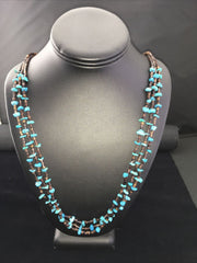 Navajo Blue Nugget Turquoise Necklace | Sterling Silver | Authentic Native American Handmade | 01817