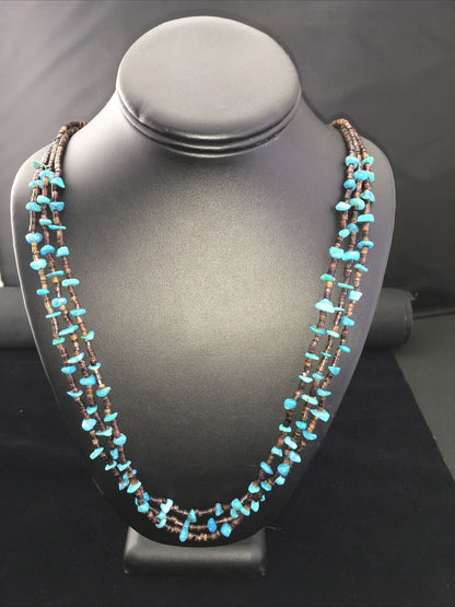 Navajo Blue Nugget Turquoise Necklace | Sterling Silver | Authentic Native American Handmade | 01817