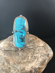 Navajo Blue Turquoise Ring | Sterling Silver | Adjustable | Authentic Native American Handmade | 10180