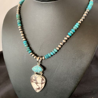 Men's Navajo Pearl Necklace Pendant | Sterling Silver | Blue Turquoise & Wild Horse Multi-Stone | 11756