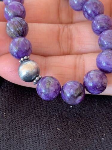 Navajo Purple | Sugilite Bead | Necklace | Sterling Silver | Authentic Native American Handmade | 21" | 4572