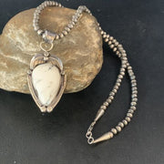 White Buffalo Turquoise Pendant Necklace | Sterling Silver | Navajo | Authentic Native American Handmade | 14049