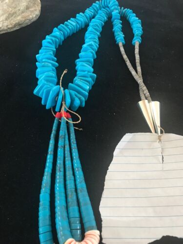 Navajo Turquoise Jacla Necklace | Sterling Silver | Santo Domingo | Authentic Native American Handmade | 3166