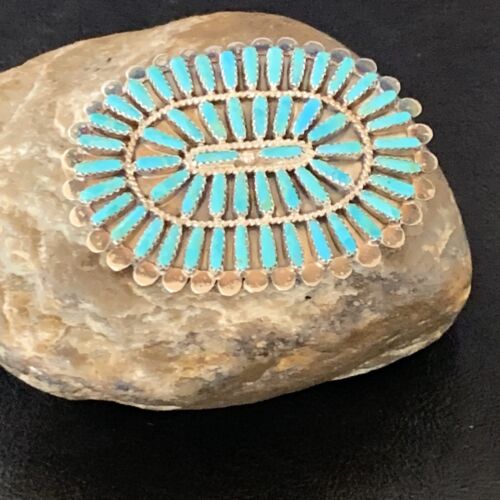 Navajo Blue Turquoise Needle Point Sterling Silver Pin Pendant | Native American Jewelry | 12802