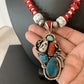 Navajo Coral, White Buffalo Turquoise, Spiny Oyster Pendant | Authentic Native American Sterling Silver | Multi-Stone | 1178