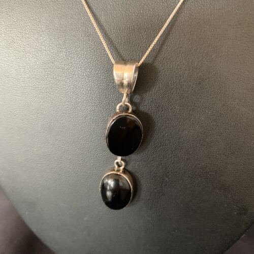 Navajo Black Onyx Inlay Pendant | Sterling Silver | Authentic Native American Handmade | 12933