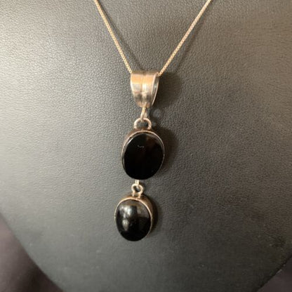 Navajo Black Onyx Inlay Pendant | Sterling Silver | Authentic Native American Handmade | 12933