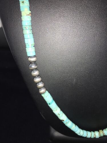 Navajo Blue Turquoise Heishi Bead Necklace | Sterling Silver | Authentic Native American Handmade | 20" | 1815