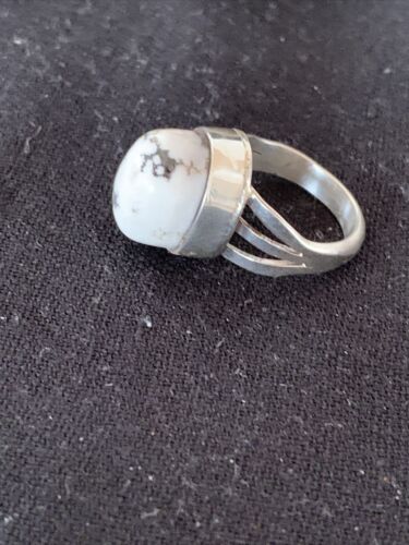 Navajo White Buffalo Turquoise Ring | Sterling Silver | Sz 9.5 | Authentic Native American Handmade | 1445