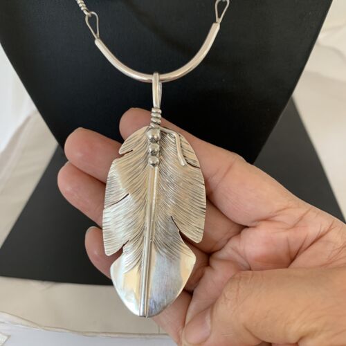 Men's Navajo Feather Choker Necklace Set | Sterling Silver Pendant | Native American Handmade | Begay | 21" | 02154