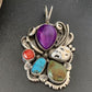 Navajo Sugilite, White Buffalo Turquoise, Spiny Oyster Multi-Stone Pendant | Authentic Native American Sterling Silver | Multi-Stone | 1224