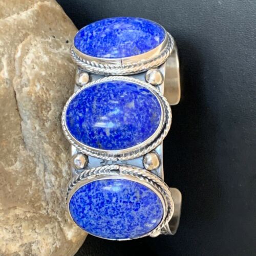 Native American Men's Navajo Blue Denim Lapis Cuff Bracelet | Sterling Silver | 12234
