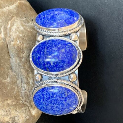 Native American Men's Navajo Blue Denim Lapis Cuff Bracelet | Sterling Silver | 12234