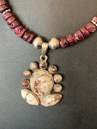 Navajo Wild Horse Pendant | Sterling Silver Purple Spiny Oyster Necklace | Multi-Stone | 12328