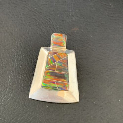 Authentic Native American Navajo Sterling Silver Pendant with Red Opal Inlay | Handmade Jewelry | 13342