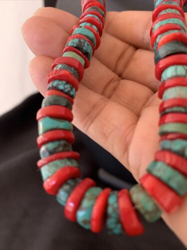 Navajo Men's Heishi Turquoise Coral Necklace | Sterling Silver | 20" | Authentic Native American Handmade | 11773