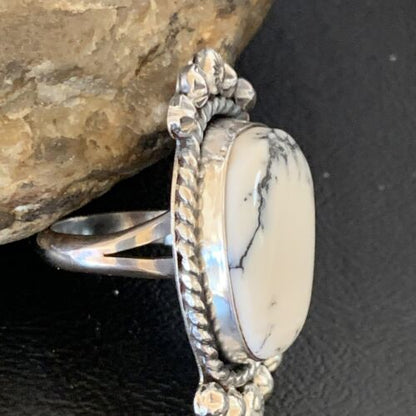 Native American White Buffalo Turquoise Ring | Navajo Sterling Silver | Sz 7.5 | 13353