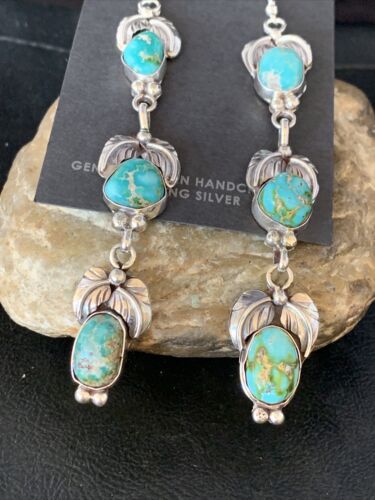 Navajo Sonoran Gold Turquoise Earrings | Sterling Silver | 3 Dangle | Authentic Native American Handmade | 13926