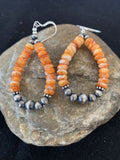 Southwestern Sterling Silver Navajo Pearl Spiny Oyster Bead Earrings | 2" | Authentic Native American Handmade | 854