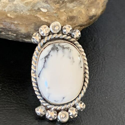 Native American White Buffalo Turquoise Ring | Navajo Sterling Silver | Sz 7.5 | 13353