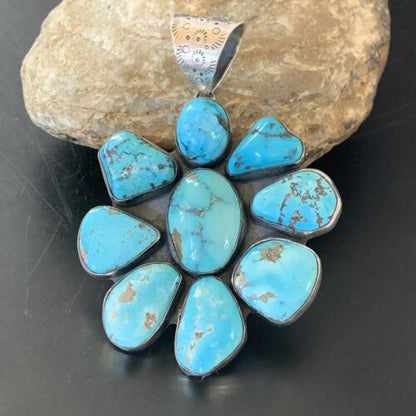 Navajo Kingman Turquoise Pendant | Sterling Silver | Authentic Native American Handmade | 11519