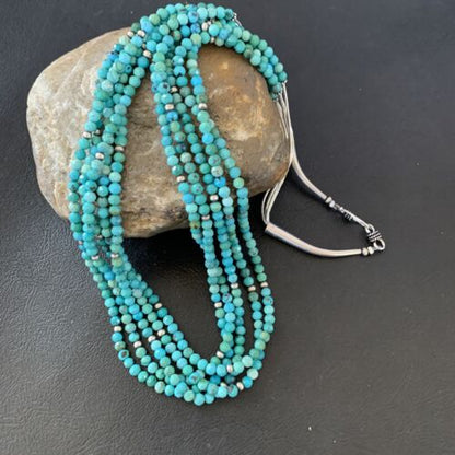 Navajo Sterling Silver Heishi Blue Turquoise Bead Necklace | 22" | Authentic Native American Handmade | 10921