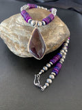 Navajo Pearls Purple Sugilite Necklace Pendant | Sterling Silver | Authentic Native American Handmade | 10328