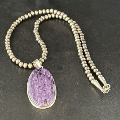 Navajo Pearls Purple Charoite Pendant Necklace | Sterling Silver | Authentic Native American Handmade | 14463