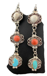 Navajo Spiny, Turquoise & Howlite Dangle Earrings | Sterling Silver | Authentic Native American Handmade | 1614