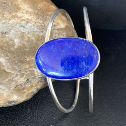 Minimalist Women's Blue Lapis Lazuli Cuff Wire Bracelet | Sterling Silver | 12871