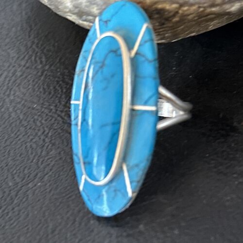 Navajo Blue Turquoise Inlay Band Ring | Sz 6.5 | Authentic Native American Handmade | 14512