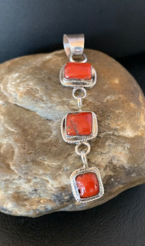Navajo Red Coral Multi-Stone Pendant Necklace | Authentic Native American Sterling Silver | Multi-Stone | 13242 - Masha USA