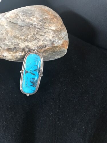Navajo Blue Turquoise Ring | Sterling Silver | Adjustable | Authentic Native American Handmade | 10209
