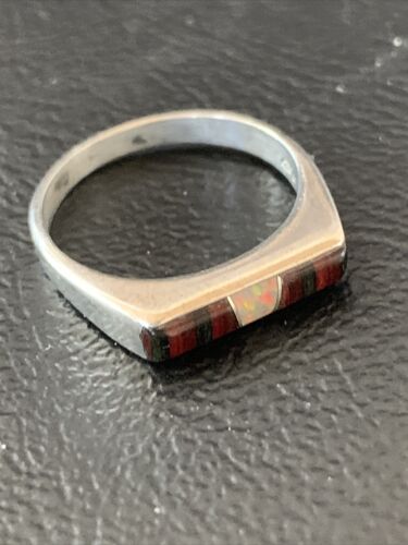 Native American Navajo Black Onyx Opal Coral Inlay Ring | Sz 6 | Authentic Handmade | 11146 - Masha USA