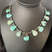 Navajo Pearls Blue Turquoise Teardrop Necklace | Sterling Silver | 20" | Authentic Native American Handmade | 13429