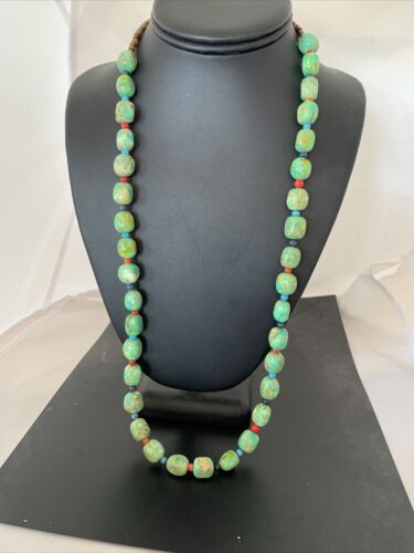 Navajo Blue Turquoise & Agate Necklace | Sterling Silver | 19" | Authentic Native American Handmade | 00819