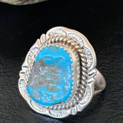 Navajo Blue Kingman Turquoise Ring | Sterling Silver | Sz 7 | Authentic Native American Handmade | 12957