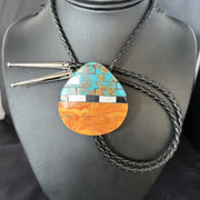 Men's Bolo Tie | Turquoise & Orange Spiny Oyster | Sterling Silver Tips | 14628