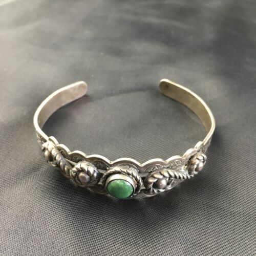Southwestern Old Pawn Navajo Green Turquoise Bracelet | Sterling Silver | Authentic Native American Handmade | 1994