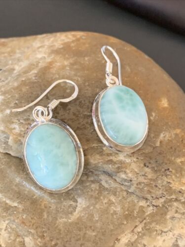 Navajo Blue Larimar Dangle Earrings | Sterling Silver Beads | Authentic Native American Handmade | 1613