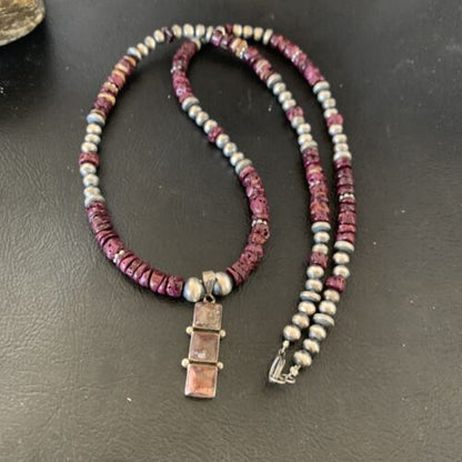 Navajo Wild Horse Pendant | Sterling Silver Purple Spiny Oyster Necklace | Multi-Stone | 12358