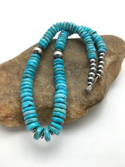 Navajo Men's Sterling Silver Blue Turquoise Necklace | Authentic Native American | 20" | Graduated | 2946