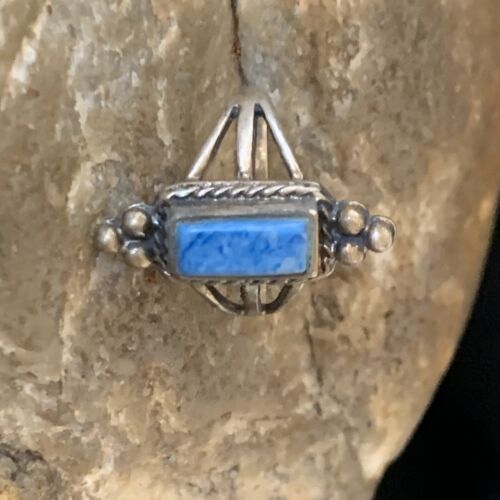 Women's Adjustable Navajo Denim Lapis Ring | Sterling Silver | Sz 5 | Authentic Native American Handmade | 12452