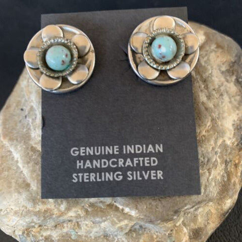 Native American Clip-On Earrings Set Old Pawn Navajo Sterling Silver Blue Turquoise 13021