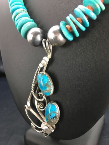 Navajo Spiny Oyster Turquoise Pendant Necklace | Sterling Silver | 22" | Authentic Native American Handmade | 2659