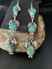 Navajo Sonoran Gold Turquoise Earrings | Sterling Silver | 3 Dangle | Authentic Native American Handmade | 13926
