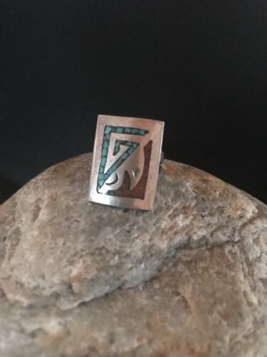 Navajo Kingman Turquoise Coral Ring | Sterling Silver | Sz 4 | Authentic Native American Handmade | 3628